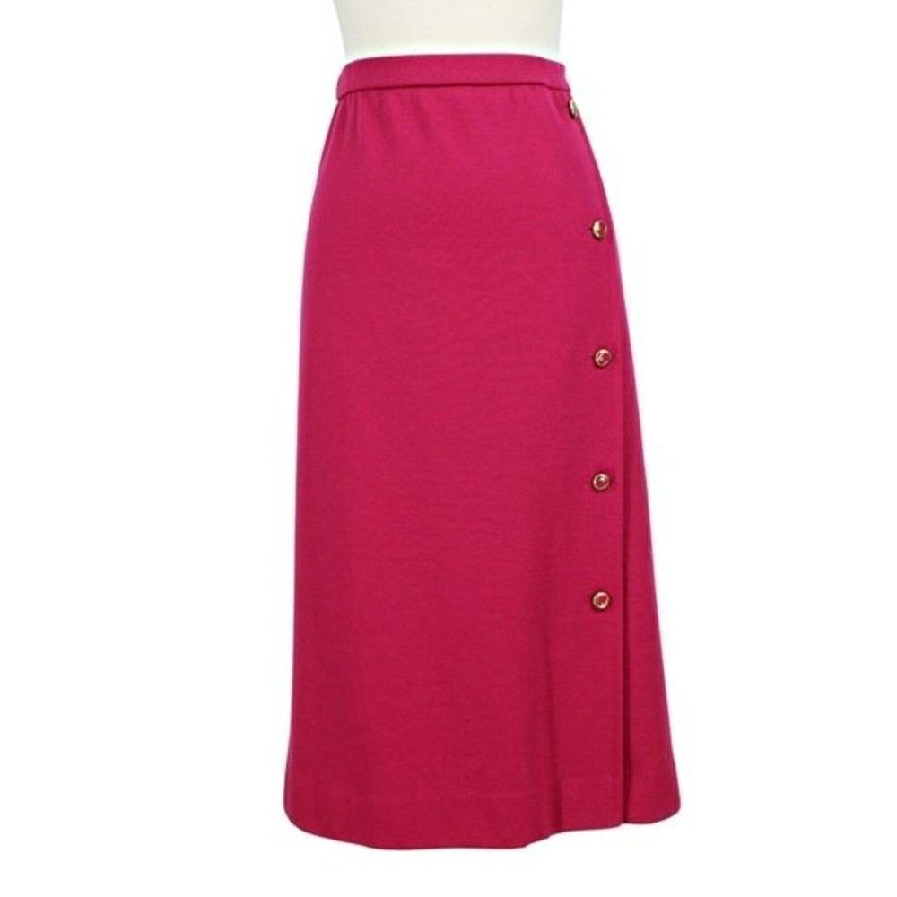 Minimalist Real Vintage 1970s Skirt Mid-Calf Length A-Line Knit Bright Pink 12